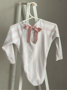 Minnow Striped Pink & White Bow-Back Rash Guard Swimsuit